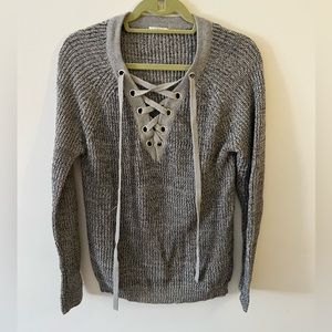 Lace up gray sweater